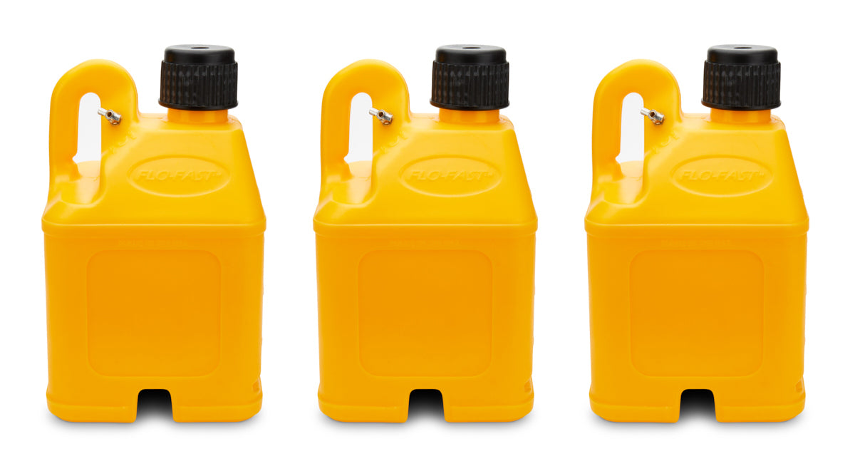 Utility Jug - Stackable - 5 gal - 11 x 11.25 x 18.5 in Tall - O-Ring Seal Cap - Petcock Vent - Square - Plastic - Yellow - Set of 3