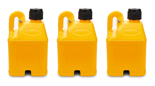 Utility Jug - Stackable - 5 gal - 11 x 11.25 x 18.5 in Tall - O-Ring Seal Cap - Petcock Vent - Square - Plastic - Yellow - Set of 3