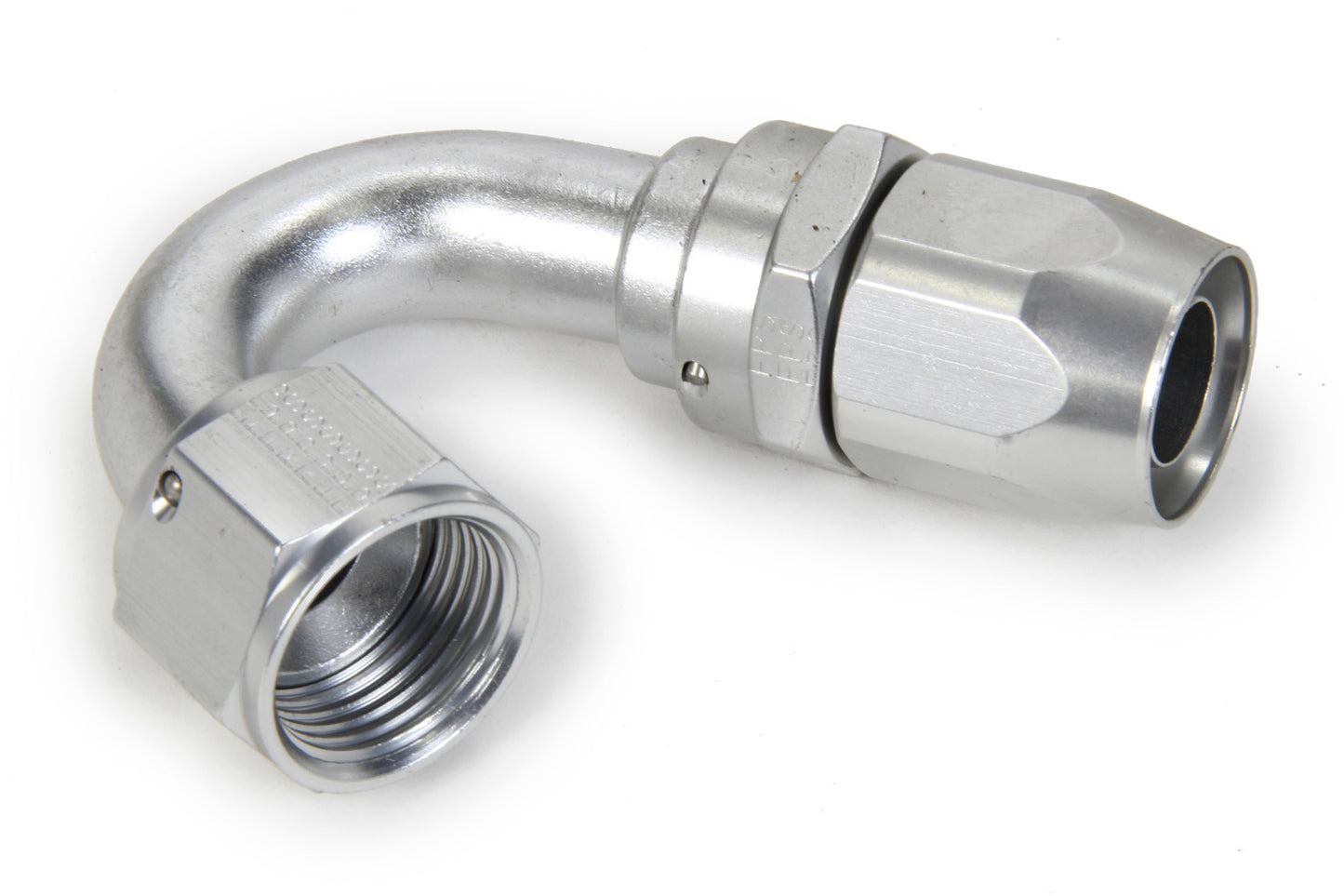 Fitting - Hose End - 3000 Series - 150 Degree - 12 AN Hose to 12 AN Female - Swivel - Aluminum - Clear Anodized - Each