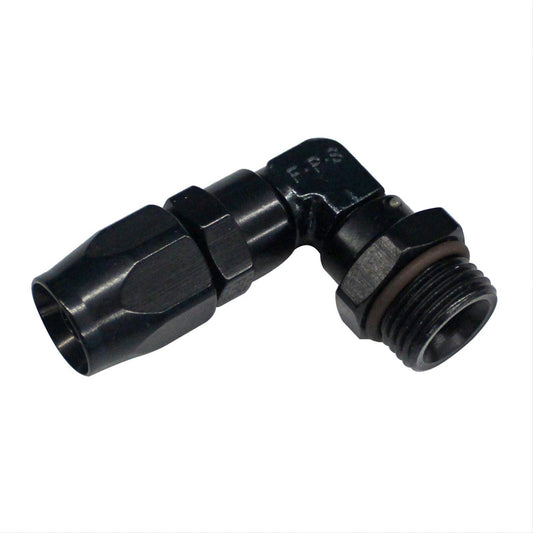 Fitting - Adapter - 90 Degree - 12 AN Female Swivel to 12 AN Male O-Ring - Aluminum - Black Anodized - Each