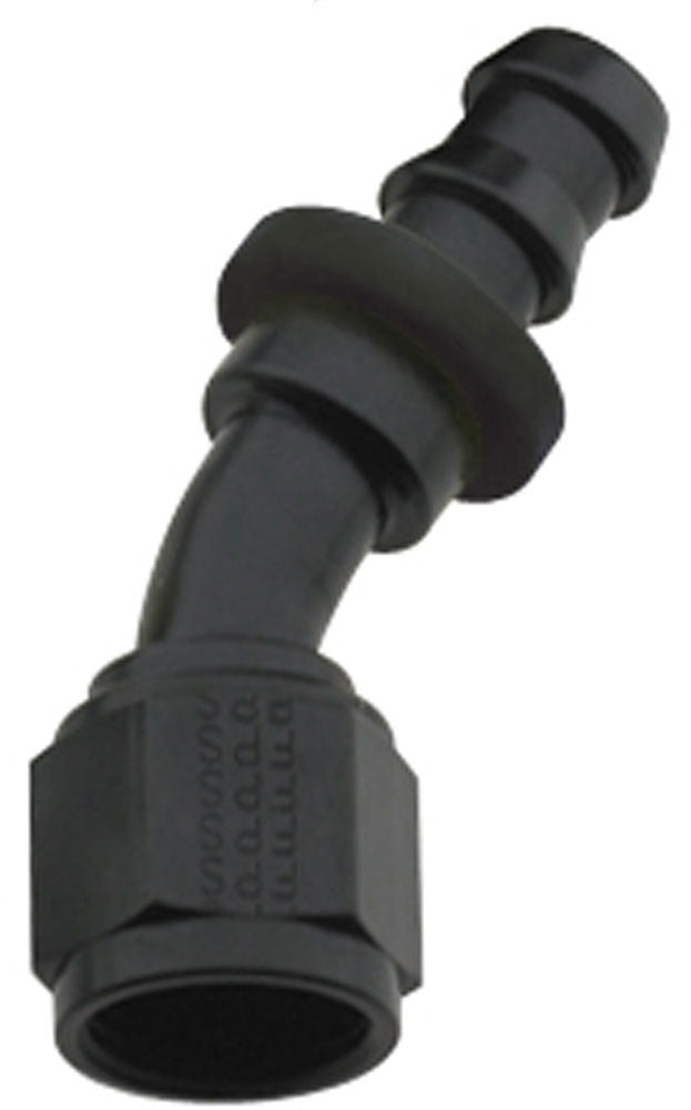 Fitting - Hose End - 8000 Series Push-Lite - 30 Degree - 16 AN Hose Barb to 16 AN Female - Aluminum - Black Anodized - Each