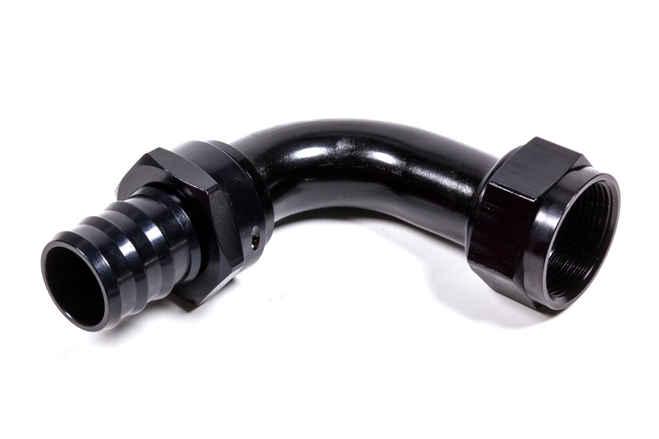 Fitting - Hose End - 8000 Series Push-Lite - 90 Degree - 20 AN Hose Barb to 20 AN Female - Aluminum - Black Anodized - Each