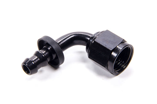 Fitting - Hose End - 8000 Series Push-Lite - 90 Degree - 6 AN Hose Barb to 8 AN Female - Aluminum - Black Anodized - Each