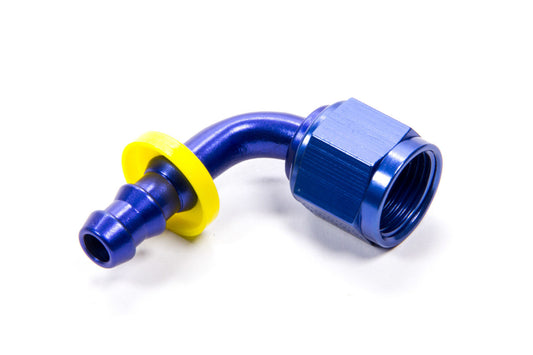 Fitting - Hose End - 8000 Series Push-Lite - 90 Degree - 6 AN Hose Barb to 8 AN Female - Aluminum - Blue Anodized - Each