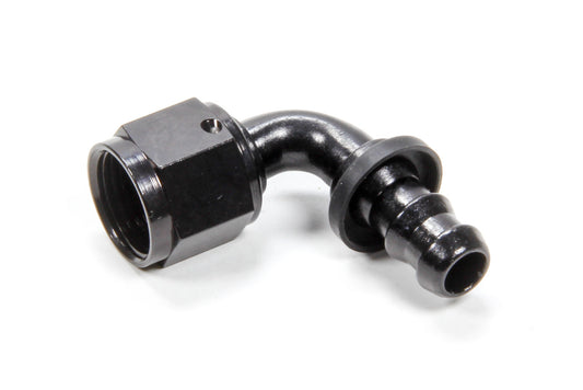 Fitting - Hose End - 8000 Series Push-Lite - 90 Degree - 8 AN Hose Barb to 10 AN Female - Aluminum - Black Anodized - Each