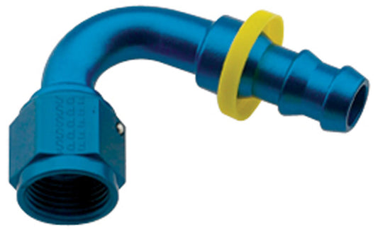 Fitting - Hose End - 8000 Series Push-Lite - 120 Degree - 6 AN Hose Barb to 6 AN Female - Aluminum - Blue Anodized - Each