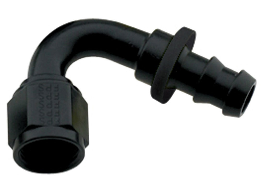 Fitting - Hose End - 8000 Series Push-Lite - 120 Degree - 16 AN Hose Barb to 16 AN Female - Aluminum - Black Anodized - Each