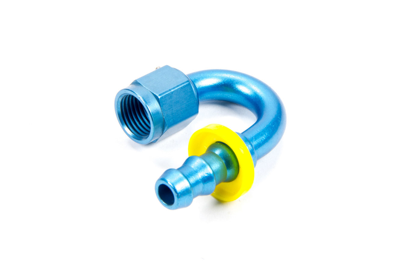 Fitting - Hose End - 8000 Series Push-Lite - 180 Degree - 6 AN Hose Barb to 6 AN Female - Aluminum - Blue Anodized - Each