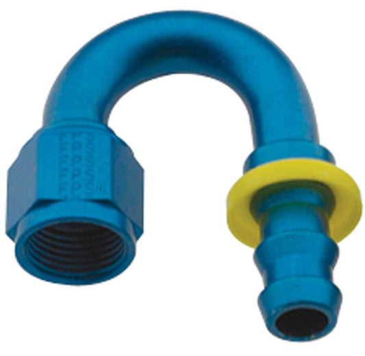 Fitting - Hose End - 8000 Series Push-Lite - 180 Degree - 8 AN Hose Barb to 8 AN Female - Aluminum - Blue Anodized - Each