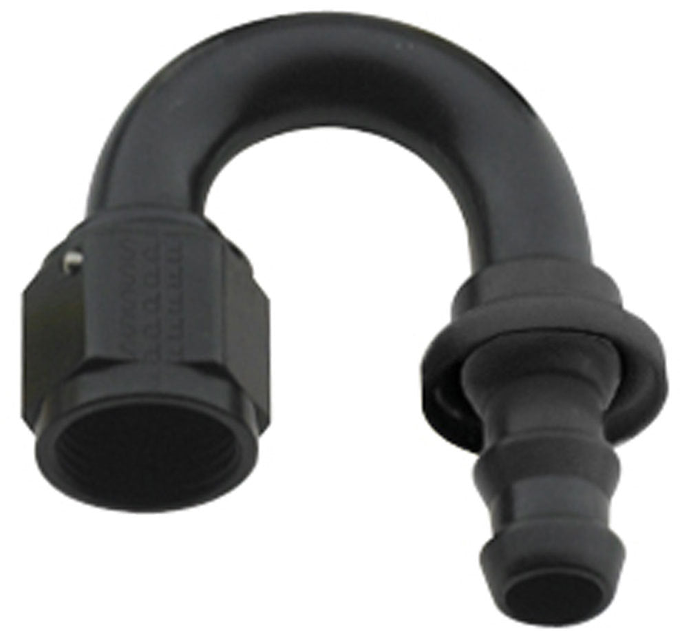 Fitting - Hose End - 8000 Series Push-Lite - 180 Degree - 16 AN Hose Barb to 16 AN Female - Aluminum - Black Anodized - Each