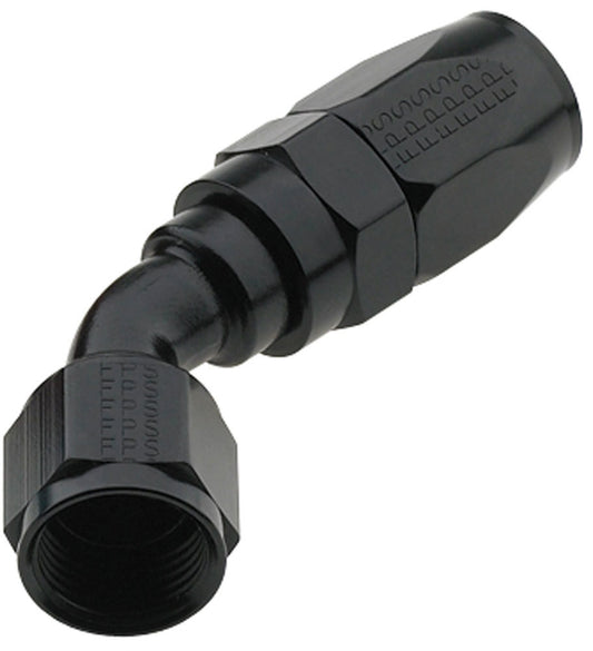 Fitting - Hose End - 2000 Series Pro-Flow - 45 Degree - 4 AN Hose to 4 AN Female - Aluminum - Black Anodized - Each
