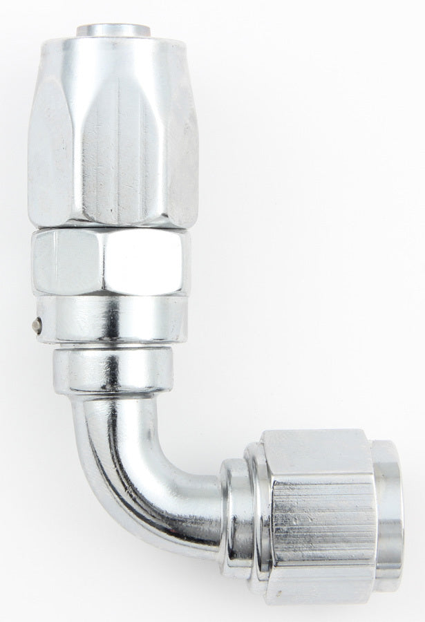 Fitting - Hose End - 2000 Series Pro-Flow - 90 Degree - 6 AN Hose to 6 AN Female - Swivel - Aluminum - Chrome - Each