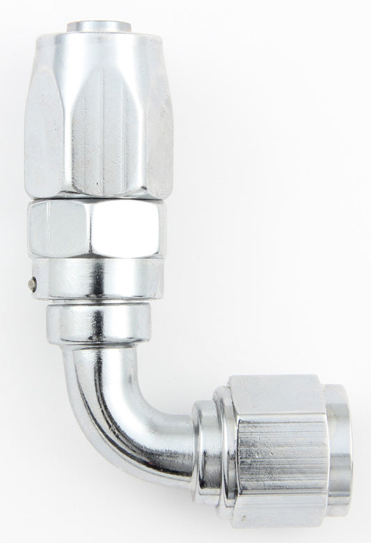 Fitting - Hose End - 2000 Series Pro-Flow - 90 Degree - 6 AN Hose to 6 AN Female - Swivel - Aluminum - Chrome - Each