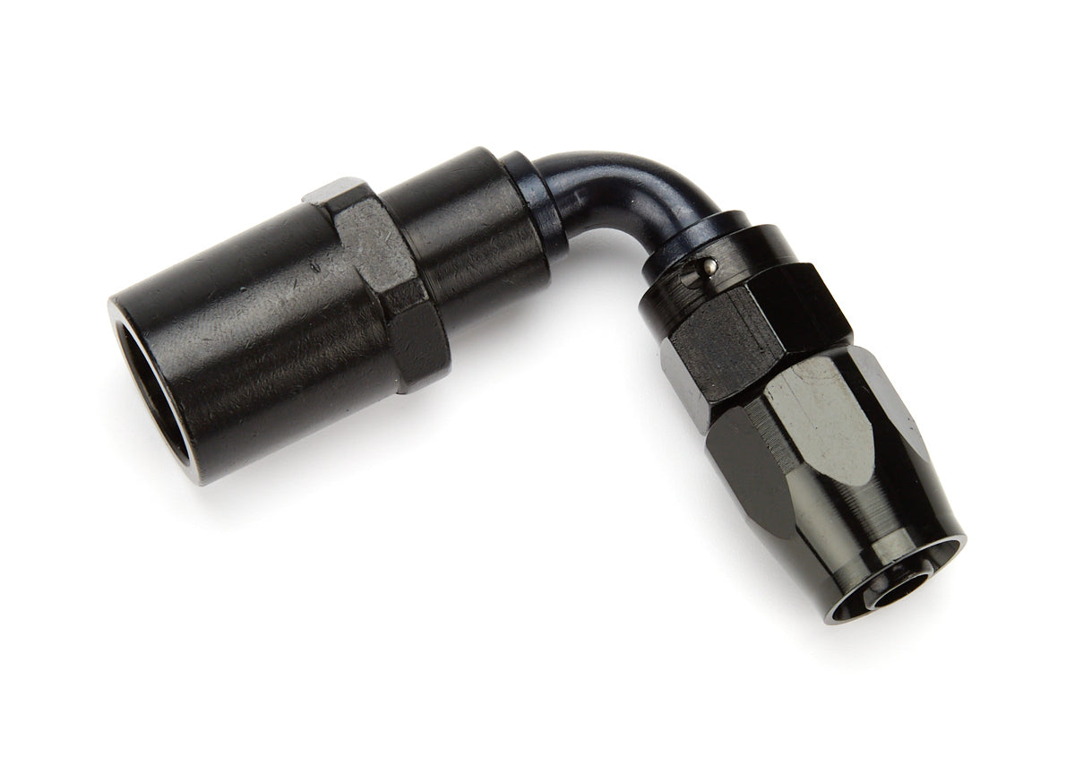 Fitting - Adapter - 90 Degree - 6 AN Swivel to 3/8 in Quick Disconnect - Aluminum - Black Anodized - Each