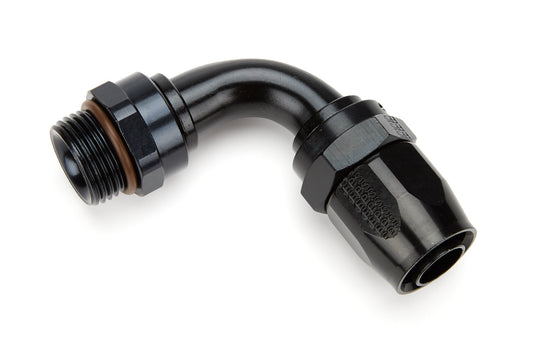 Fitting - Hose End - Direct Fit - 90 Degree - 12 AN Male O-Ring to 12 AN Female Swivel - Aluminum - Black Anodized - Each