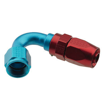 Fitting - Hose End - 2000 Series Pro-Flow - 120 Degree - 8 AN Hose to 6 AN Female - Swivel - Aluminum - Blue / Red Anodized - Each
