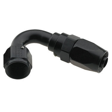 Fitting - Hose End - 2000 Series Pro-Flow - 120 Degree - 6 AN Hose to 8 AN Female - Swivel - Aluminum - Black Anodized - Each