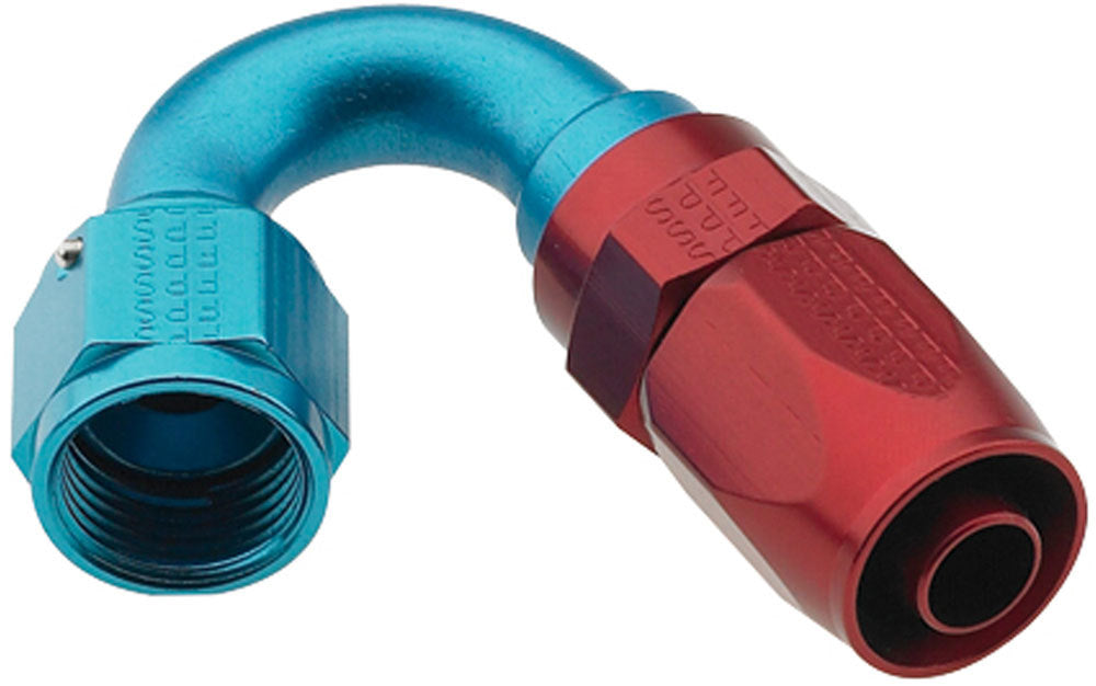 Fitting - Hose End - 2000 Series Pro-Flow - 150 Degree - 10 AN Hose to 10 AN Female - Swivel - Aluminum - Blue / Red Anodized - Each