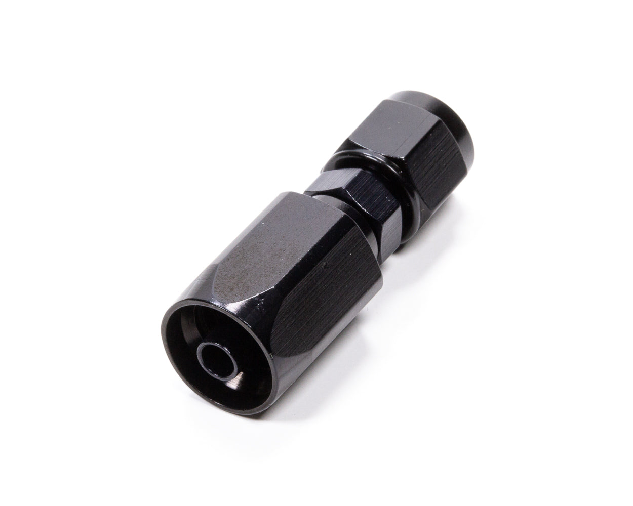 Fitting - Hose End - Power Steering - Straight - 6 AN Hose to 6 AN Female Swivel - Aluminum - Black Anodized - Each