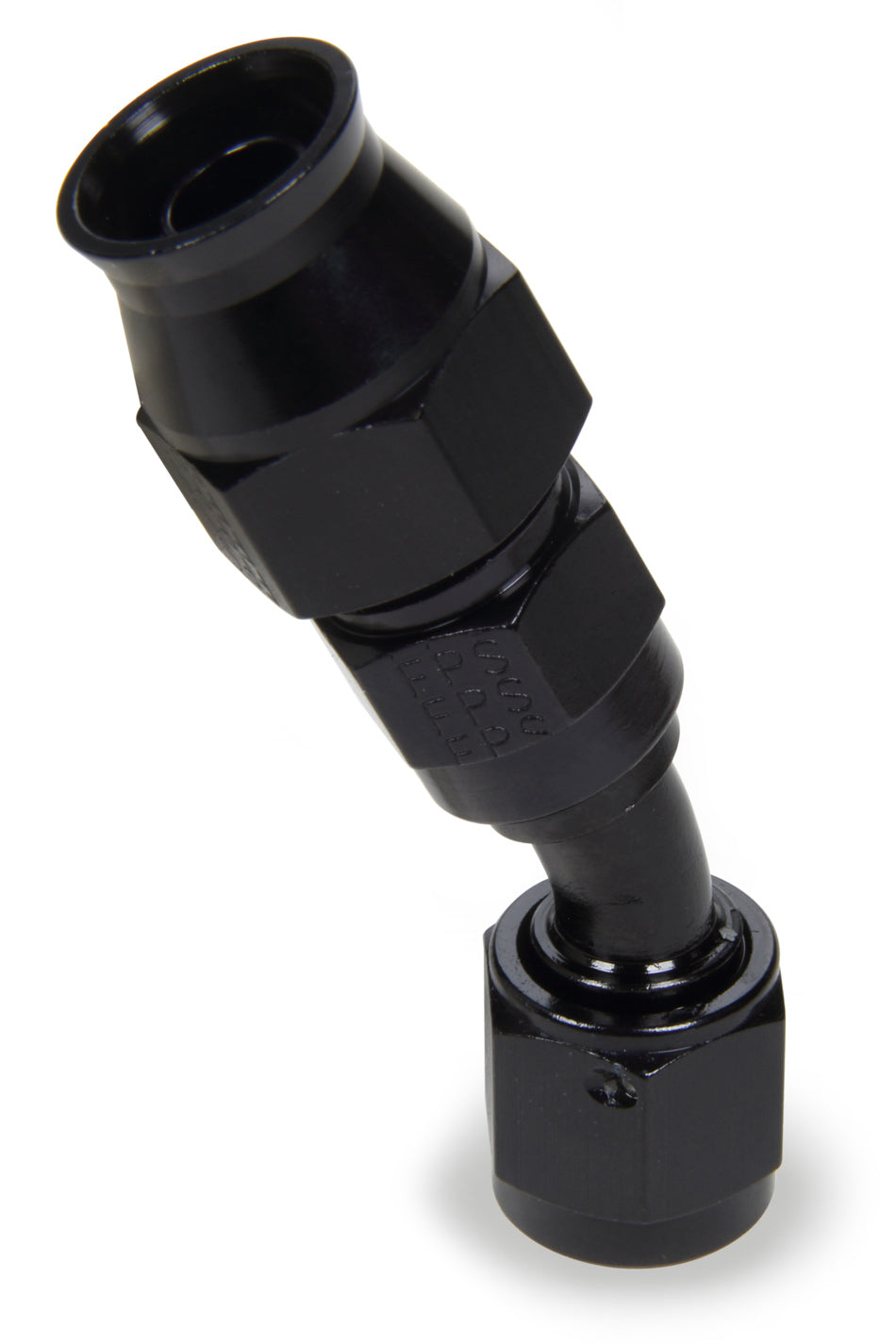 Fitting - Hose End - Race-Rite - PTFE Hose - 30 Degree - 6 AN Hose to 6 AN Female - Swivel - Aluminum - Black Anodized - Each