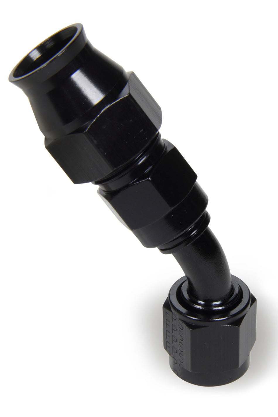 Fitting - Hose End - Race-Rite - PTFE Hose - 45 Degree - 6 AN Hose to 6 AN Female - Swivel - Aluminum - Black Anodized - Each