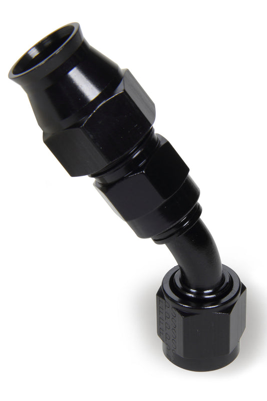 Fitting - Hose End - Race-Rite - PTFE Hose - 45 Degree - 6 AN Hose to 6 AN Female - Swivel - Aluminum - Black Anodized - Each