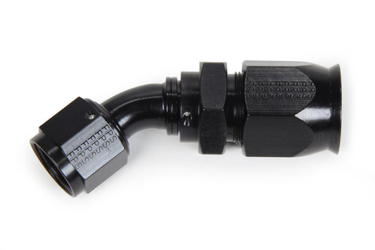 Fitting - Hose End - Race-Rite - PTFE Hose - 45 Degree - 10 AN Hose to 10 AN Female - Swivel - Aluminum - Black Anodized - Each