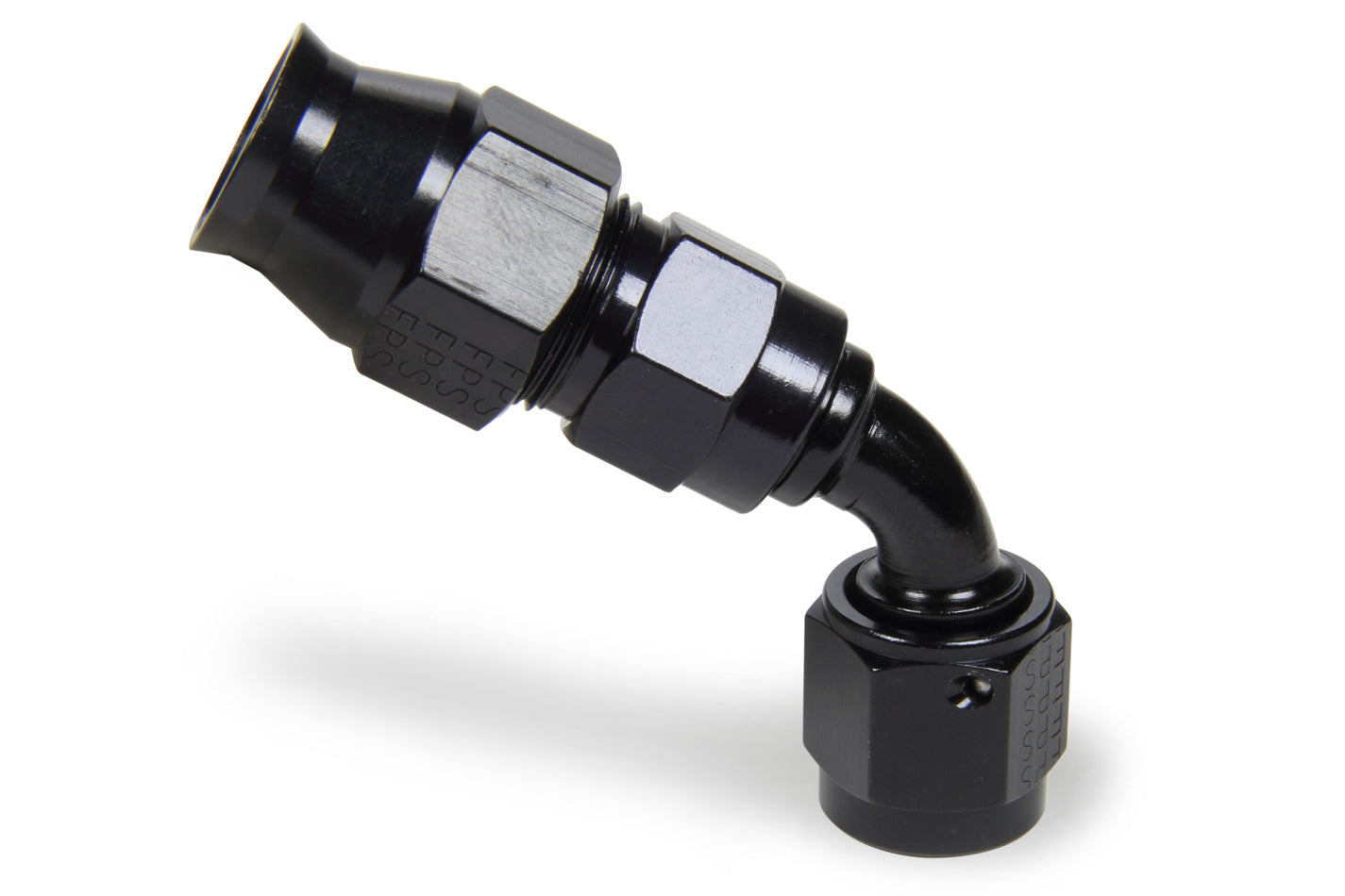 Fitting - Hose End - Race-Rite - PTFE Hose - 60 Degree - 6 AN Hose to 6 AN Female - Swivel - Aluminum - Black Anodized - Each