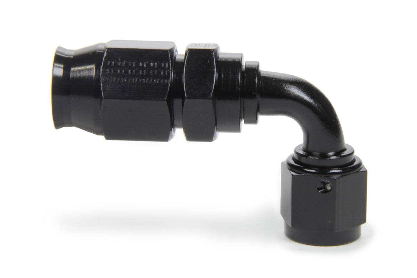 Fitting - Hose End - Race-Rite - PTFE Hose - 90 Degree - 12 AN Hose to 12 AN Female - Swivel - Aluminum - Black Anodized - Each
