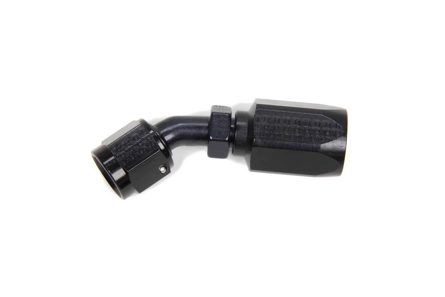 Fitting - Hose End - Power Steering - 45 Degree - 6 AN Hose to 6 AN Female Swivel - Aluminum - Black Anodized - Each
