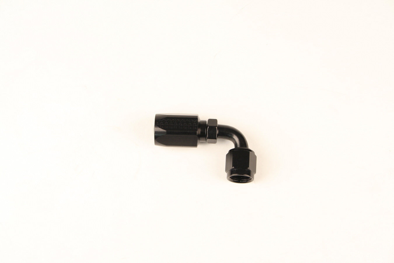 Fitting - Hose End - Power Steering - 90 Degree - 6 AN Hose to 6 AN Female - Swivel - Aluminum - Black Anodized - Power Steering Systems - Each