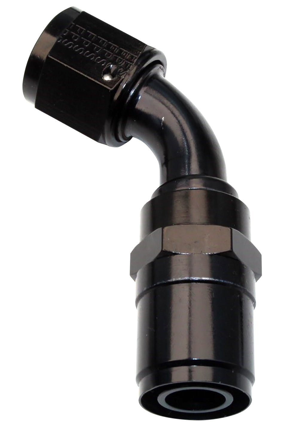 Fitting - Hose End - Crimp-On - 30 Degree - 12 AN Hose Crimp to 12 AN Female - Aluminum - Black Anodized - Each