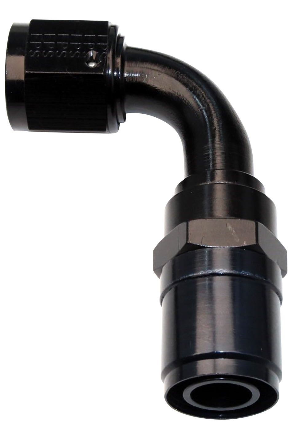 Fitting - Hose End - Crimp-On - 90 Degree - 12 AN Hose Crimp to 12 AN Female - Aluminum - Black Anodized - Each