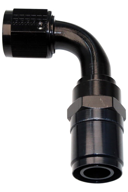 Fitting - Hose End - Crimp-On - 90 Degree - 12 AN Hose Crimp to 12 AN Female - Aluminum - Black Anodized - Each