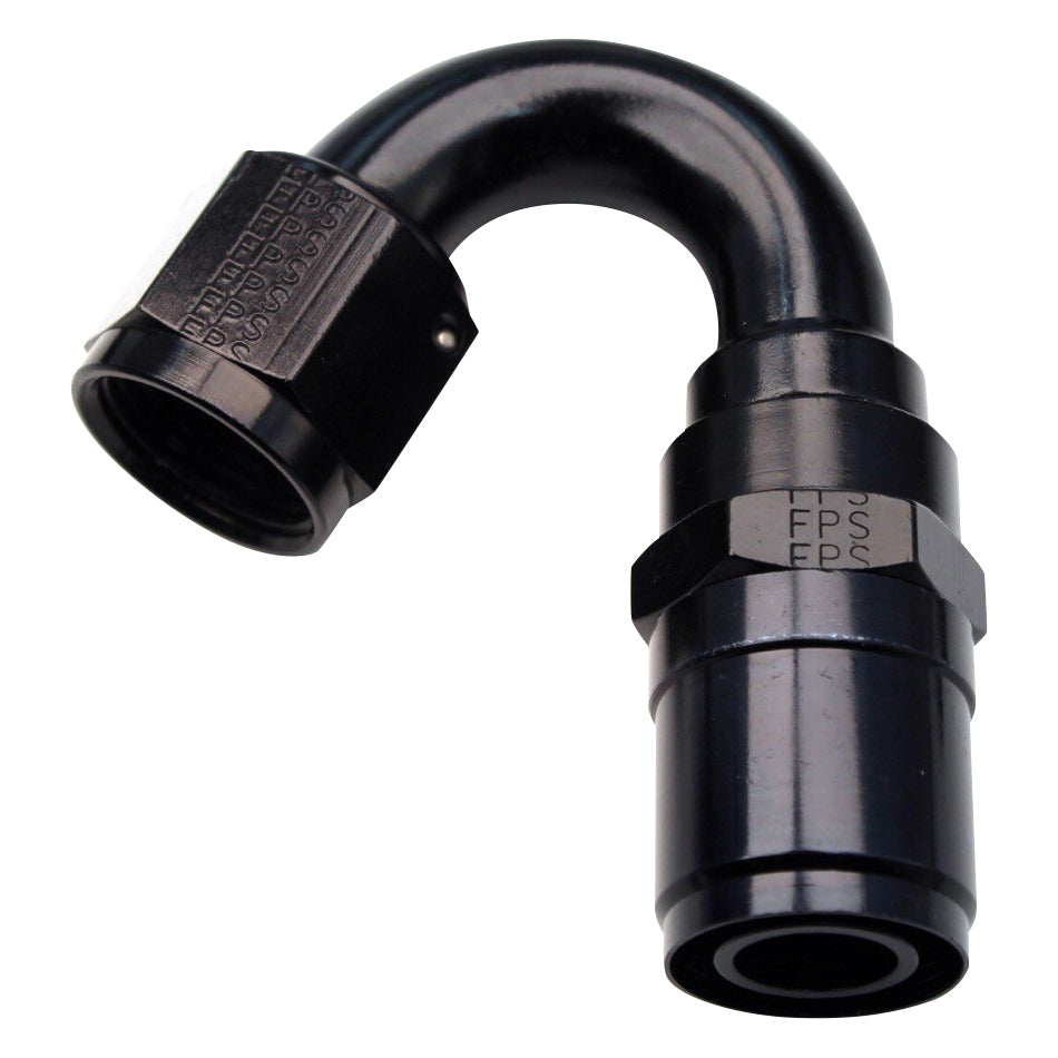 Fitting - Hose End - Crimp-On - 150 Degree - 6 AN Hose Crimp to 6 AN Female - Aluminum - Black Anodized - Each