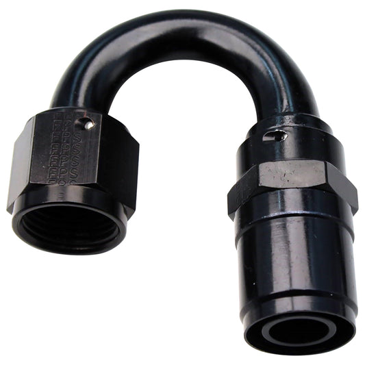 Fitting - Hose End - Crimp-On - 180 Degree - 6 AN Hose Crimp to 6 AN Female - Aluminum - Black Anodized - Each