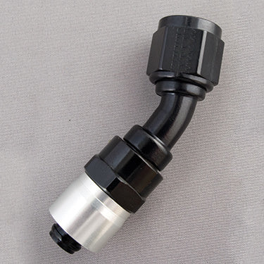 Fitting - Hose End - Sport-Crimp - 30 Degree - 16 AN Hose to 16 AN Female - Aluminum - Black / Silver Anodized - Each