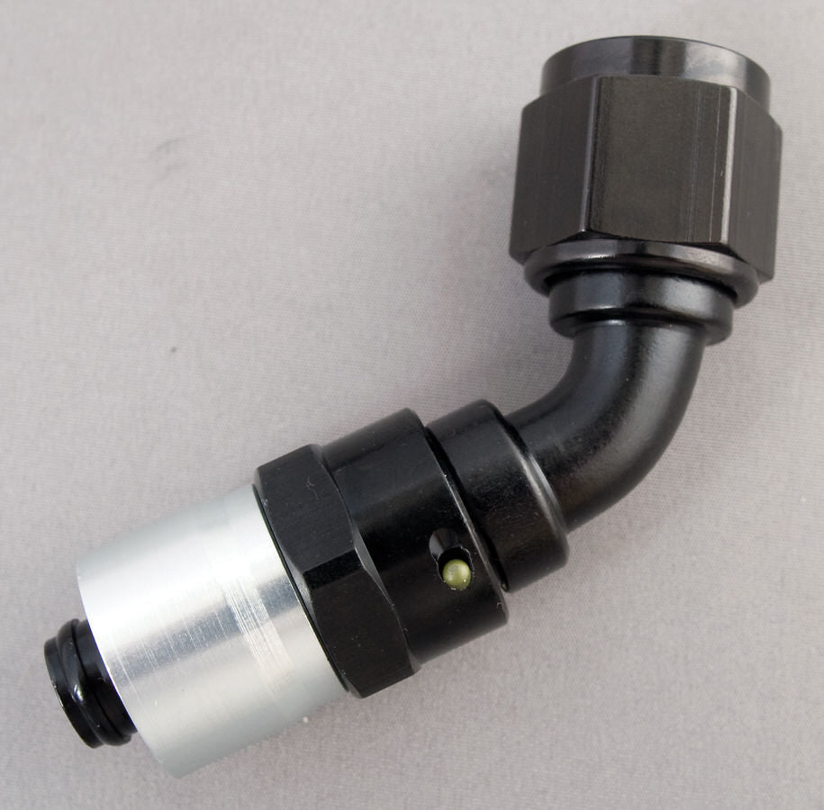 Fitting - Hose End - Sport-Crimp - 45 Degree - 4 AN Hose to 4 AN Female - Aluminum - Black / Silver Anodized - Each