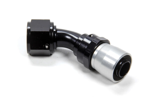 Fitting - Hose End - Sport-Crimp - 45 Degree - 12 AN Hose to 12 AN Female - Aluminum - Black / Silver Anodized - Each