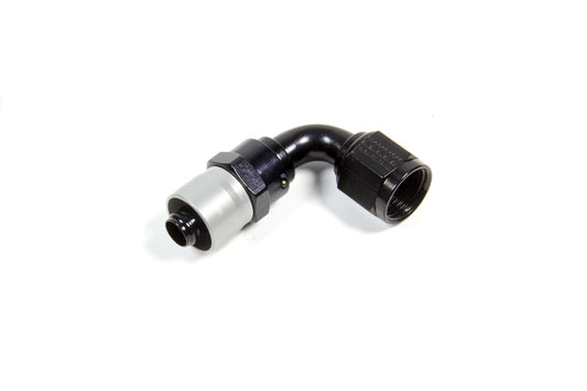 Fitting - Hose End - Sport-Crimp - 90 Degree - 8 AN Hose to 8 AN Female - Aluminum - Black / Silver Anodized - Each