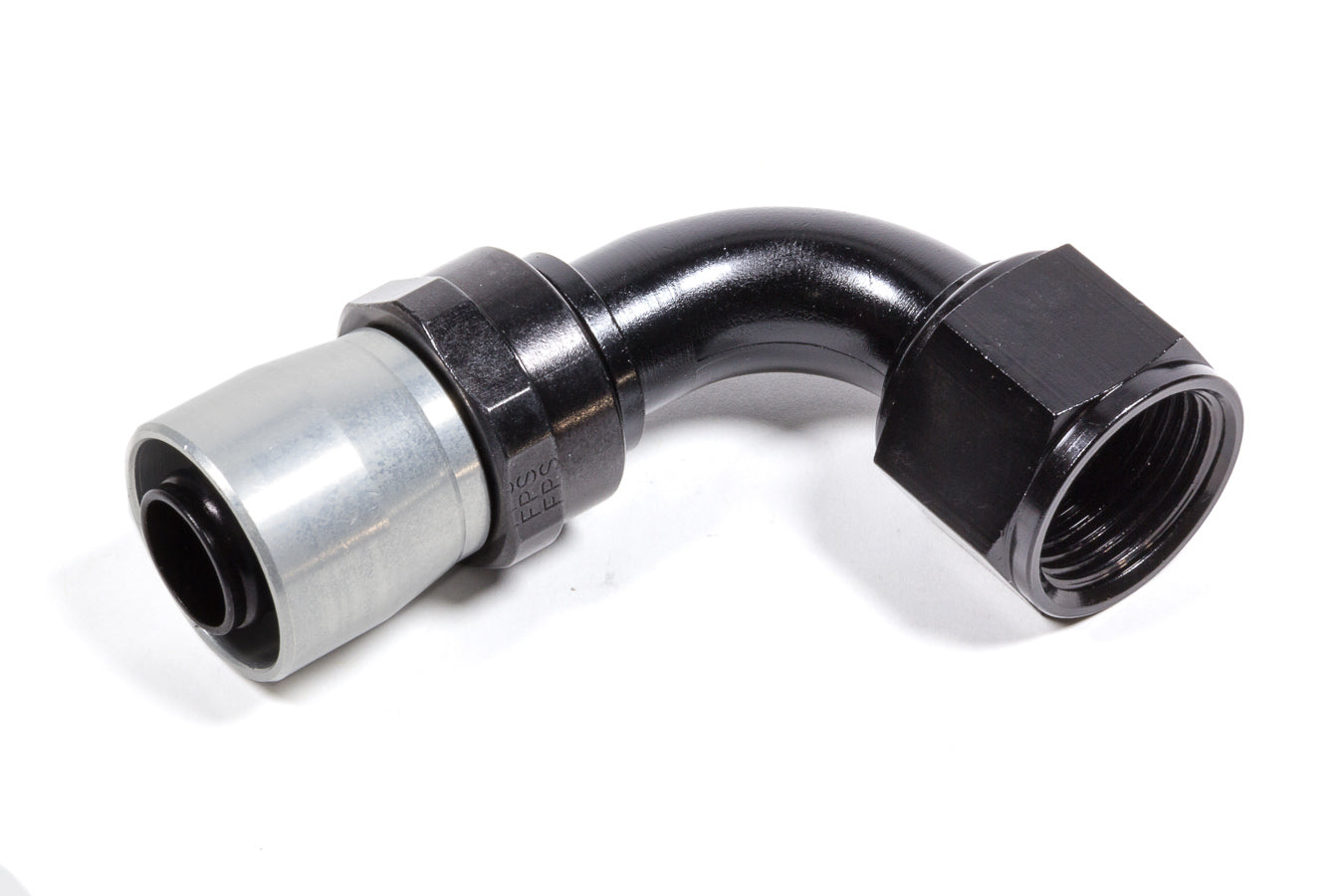 Fitting - Hose End - Sport-Crimp - 90 Degree - 12 AN Hose Barb to 12 AN Female - Swivel - Black / Clear Anodized - Each