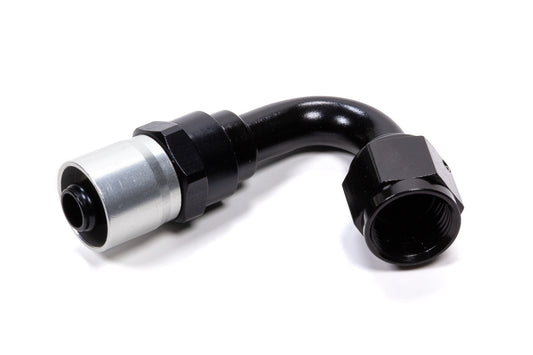 Fitting - Hose End - Sport-Crimp - 120 Degree - 6 AN Hose to 6 AN Female - Aluminum - Black / Silver Anodized - Each