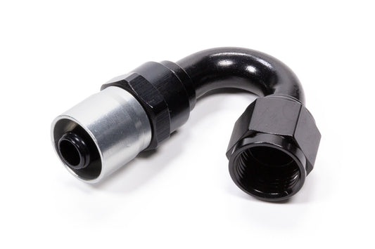 Fitting - Hose End - Sport-Crimp - 150 Degree - 6 AN Hose to 6 AN Female - Aluminum - Black / Silver Anodized - Each