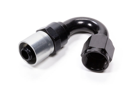Fitting - Hose End - Sport-Crimp - 150 Degree - 8 AN Hose to 8 AN Female - Aluminum - Black / Silver Anodized - Each