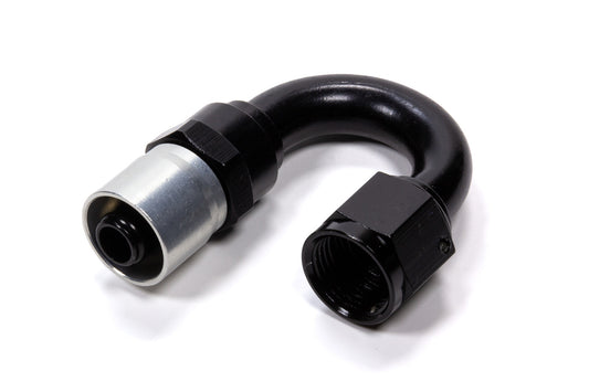 Fitting - Hose End - Sport-Crimp - 180 Degree - 8 AN Hose to 8 AN Female - Aluminum - Black / Silver Anodized - Each