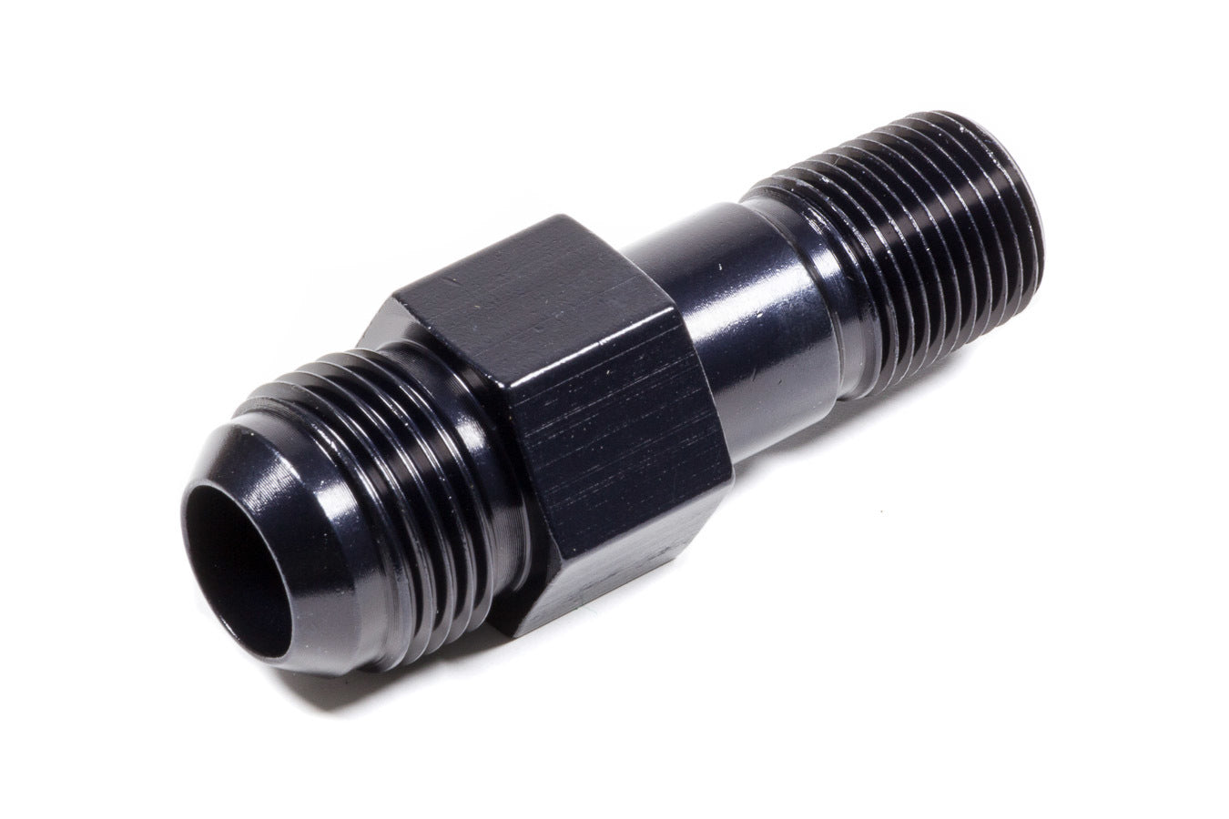Fitting - Adapter - Straight - 12 AN Male to 1/2 in NPT Male - 3.25 in Long - Aluminum - Black Anodized - Oil Pressure Fittings - Each