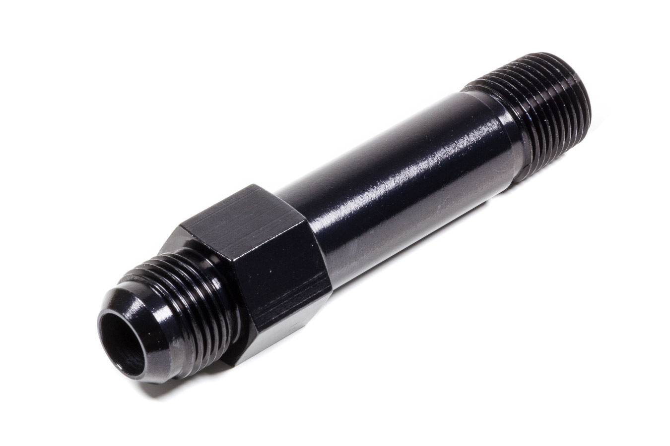 Fitting - Adapter - Straight - 10 AN Male to 1/2 in NPT Male - 4.4 in Long - Aluminum - Black Anodized - Oil Pressure Fittings - Each