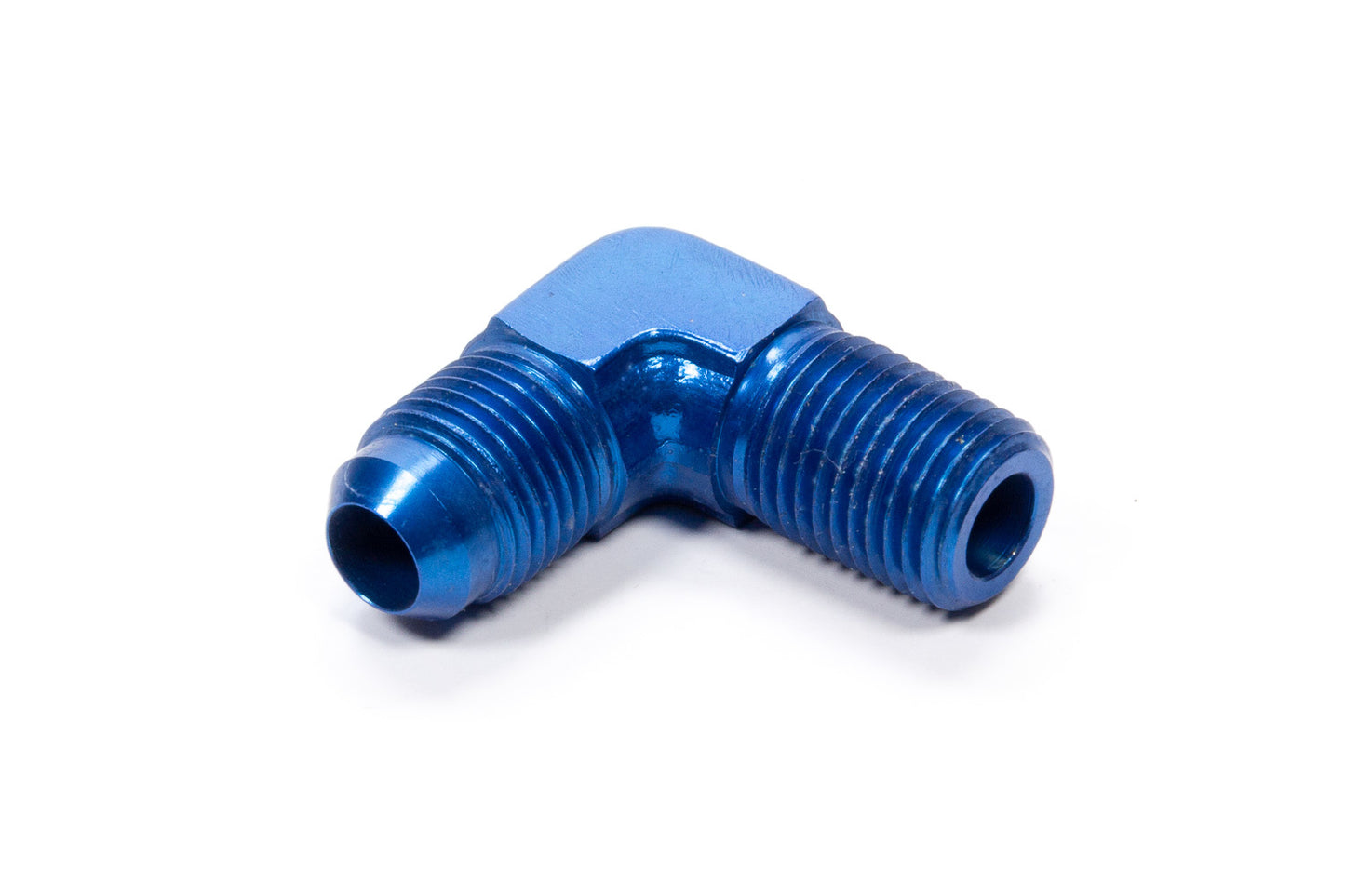 Fitting - Adapter - 90 Degree - 4 AN Male to 1/8 in NPT Male - Aluminum - Blue Anodized - Each