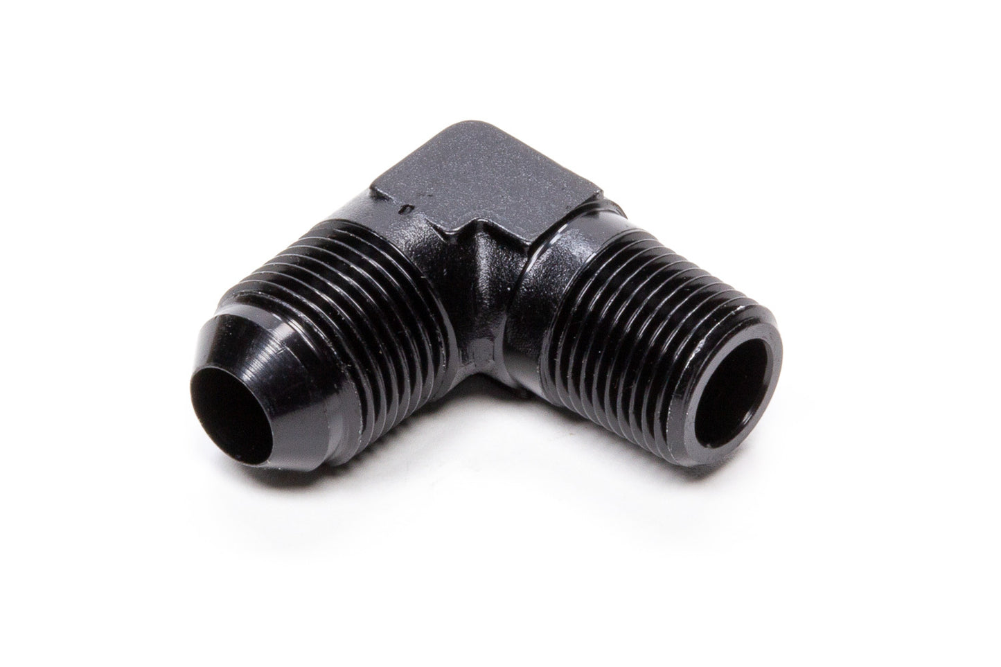 Fitting - Adapter - 90 Degree - 8 AN Male to 3/8 in NPT Male - Aluminum - Black Anodized - Each