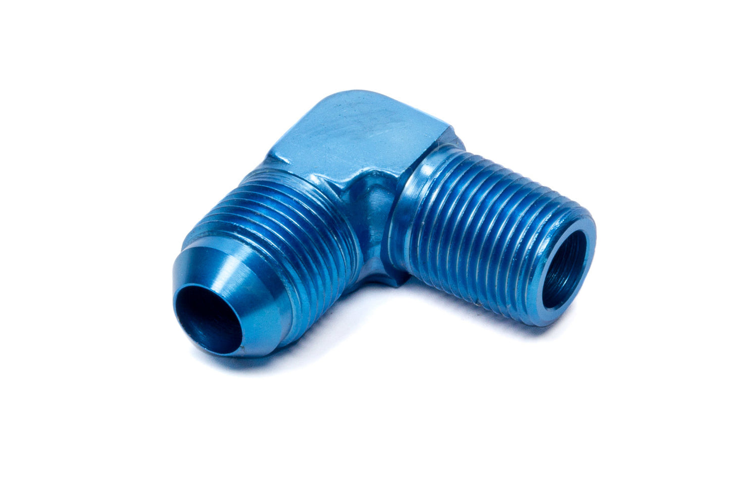 Fitting - Adapter - 90 Degree - 8 AN Male to 3/8 in NPT Male - Aluminum - Blue Anodized - Each